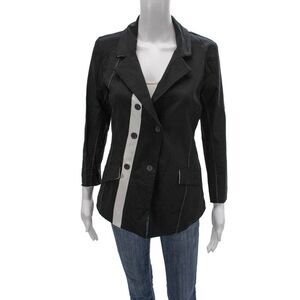 Porto Womens Basic Jacket Black Viscose Collared Button 3/4 Sleeve Size 0
